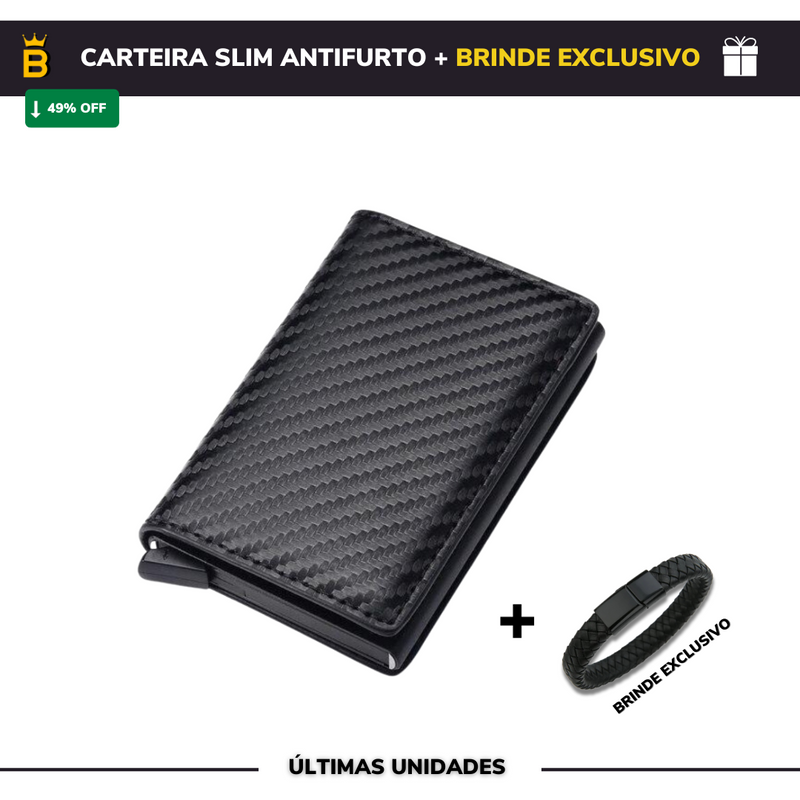 Carteira Slim Carbon em Couro + BRINDE (últimas unidades)