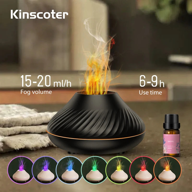 KINSCOTER Difusor de Aroma Vulcânico Lâmpada de Óleo Essencial 130ml USB Humidificador de Ar Portátil com Luz Nocturna de Chama Colorida