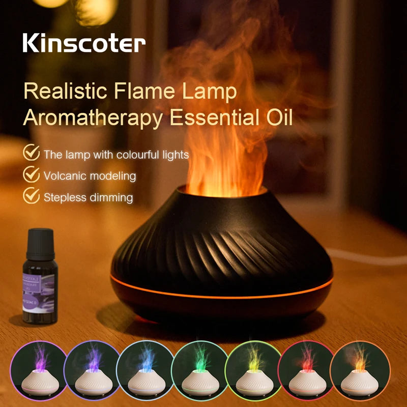 KINSCOTER Difusor de Aroma Vulcânico Lâmpada de Óleo Essencial 130ml USB Humidificador de Ar Portátil com Luz Nocturna de Chama Colorida